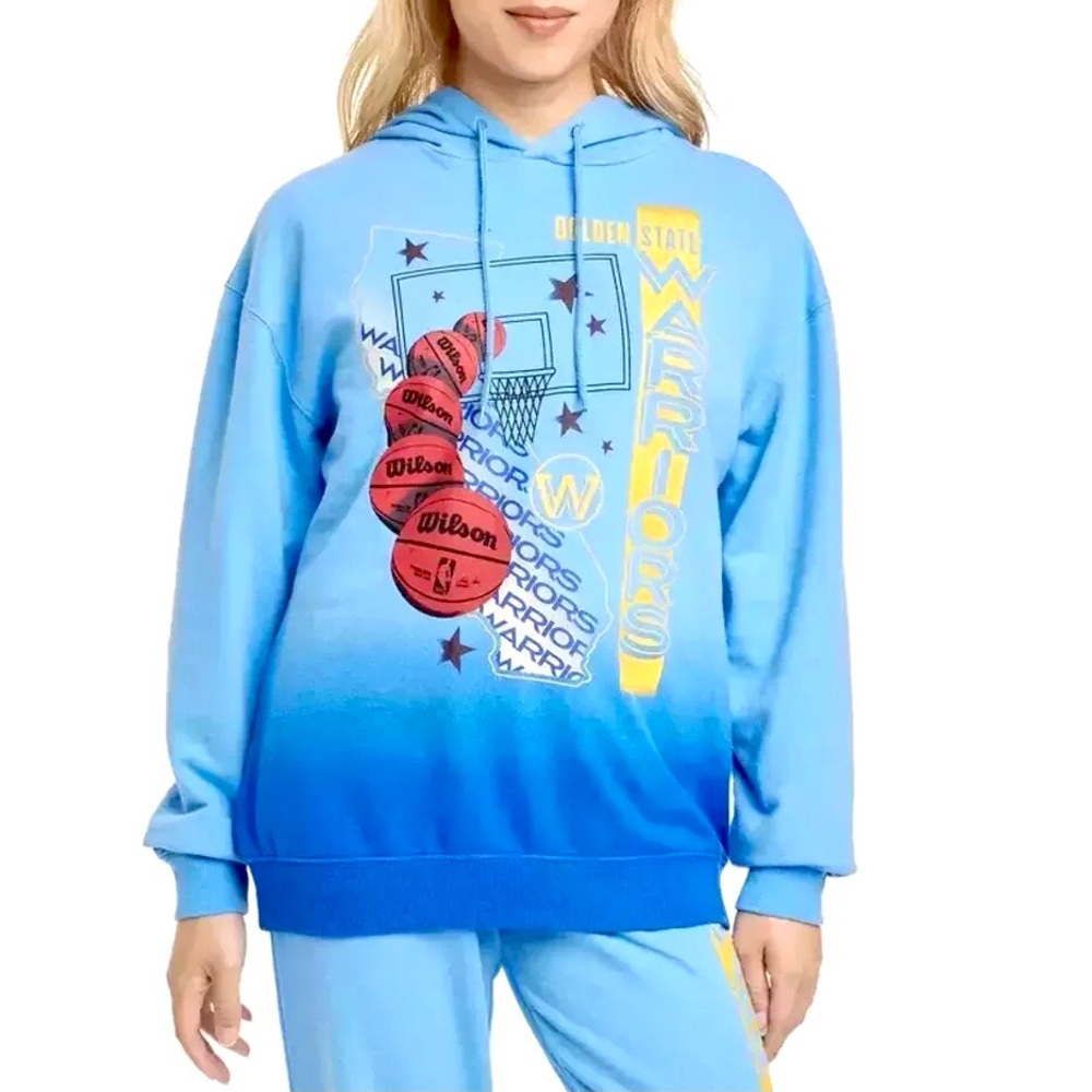 Golden State Warriors Graphic Hoodie Sweatshirt Blue Ombré Two Tone Small